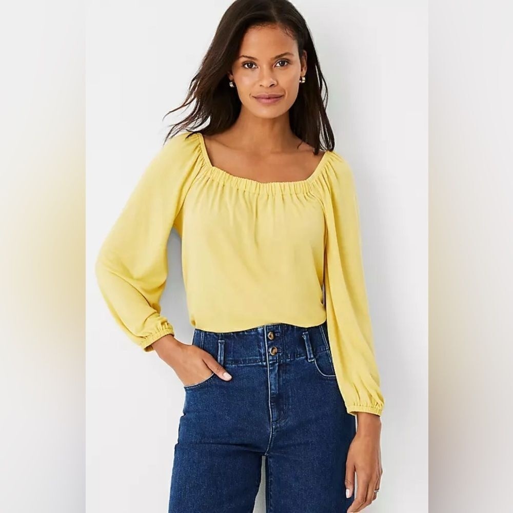 Ann Taylor NWT  yellow Square Neck Modal peasant Blouse size XXL‎